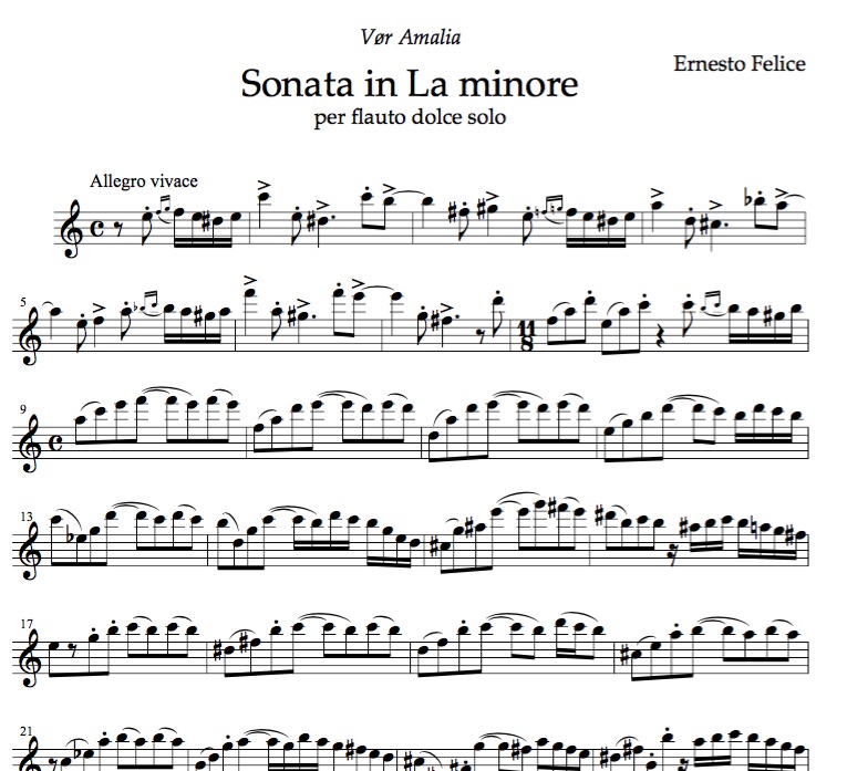Sonata in La minore - for recorder solo