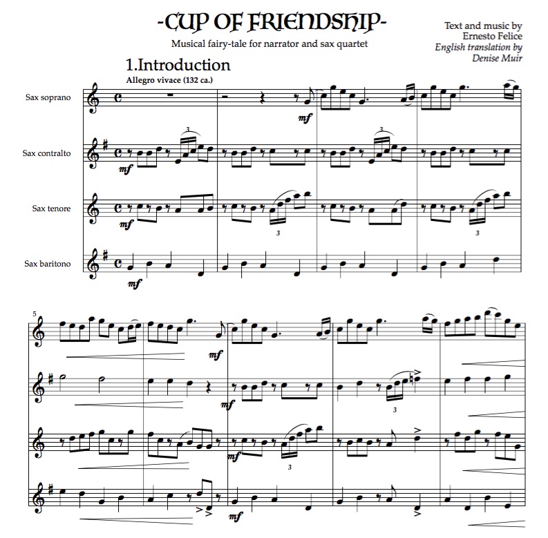 Cup of Friendship - for narrator and saxophone quartet - Score and Parts