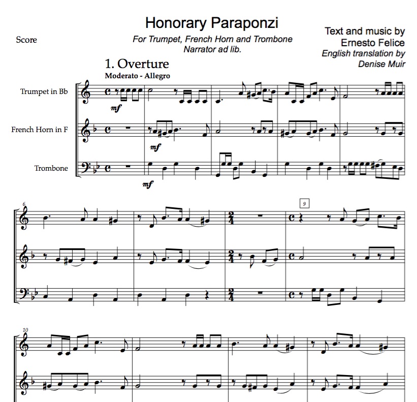 Honorary Paraponzi - for trumpet, french horn, trombone, narrator ad lib.