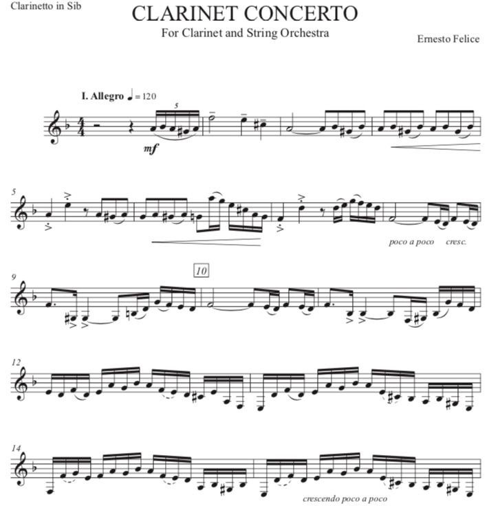 Clarinet Concerto by Ernesto Felice - Solo Clarinet Part PDF